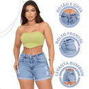 Short Jeans Feminino Cintura Alta Com Lycra Levanta Bumbum