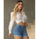 Short Jeans claro Feminino com elastano lycra levanta bumbum + cintura alta bermuda super luxo