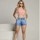 Short jeans feminino cós cintura alta possui Elastano LAYCRA  empina bumbum