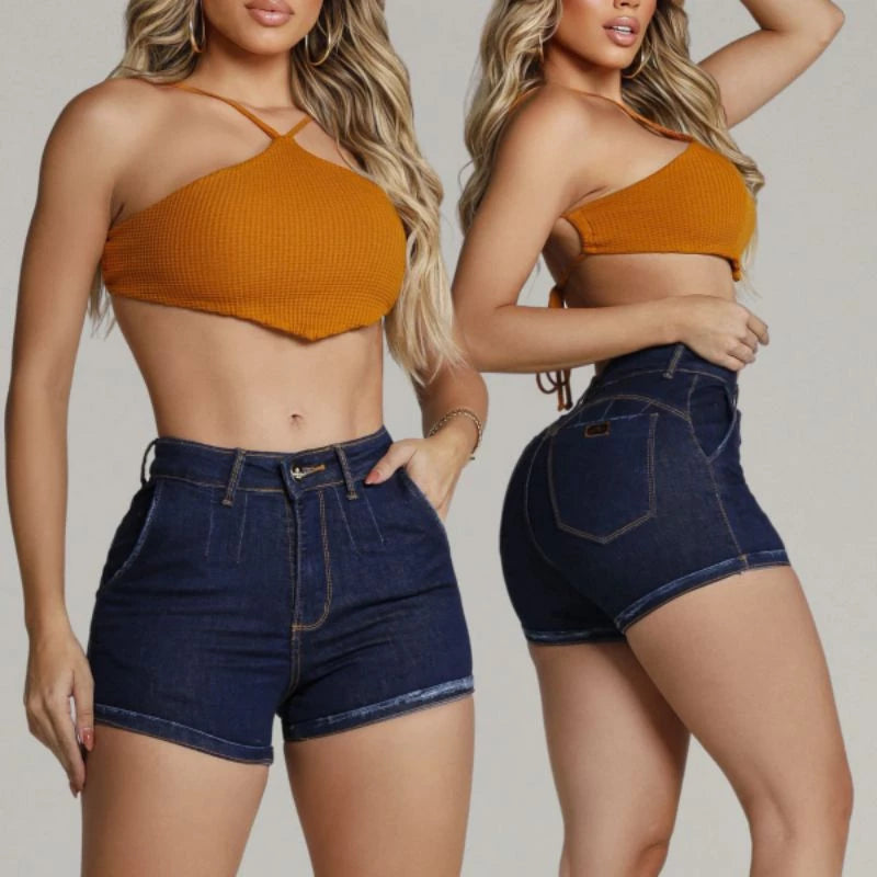 Short jeans feminino cós cintura alta possui Elastano LAYCRA  empina bumbum