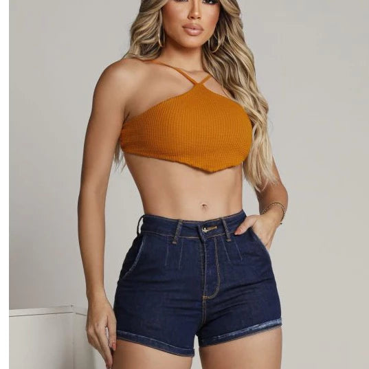 Short jeans feminino cós cintura alta possui Elastano LAYCRA  empina bumbum