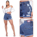 Short Jeans Feminino Cintura Alta 100% Algodão Levanta Bumbum