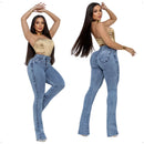 Calça Feminina Jeans Flare Cós Alto Com Lycra Levanta Bumbum Lançamento
