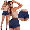 Short Jeans Feminino Blogueirinha Cintura Alta Empina Bumbum com Elastano Lycra Azul Claro