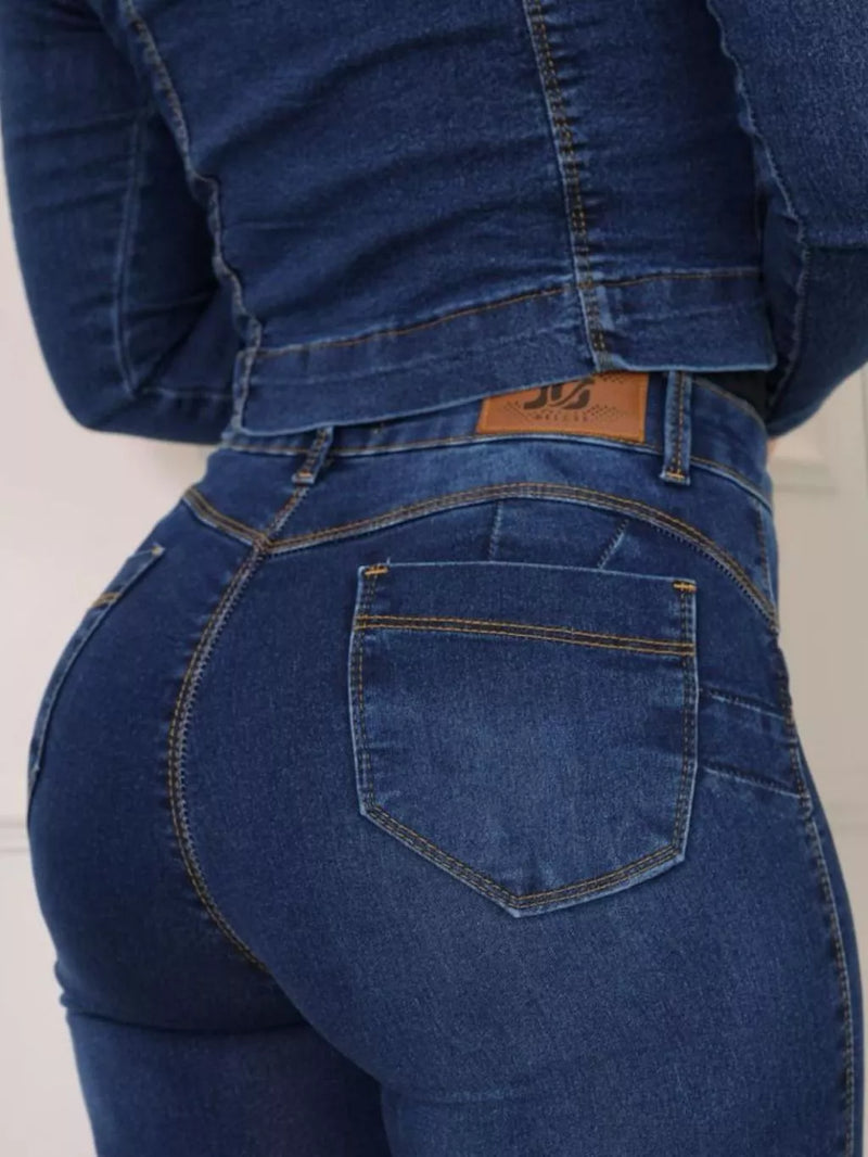 Jaqueta Jeans Escuro Feminina  de Botão Exclusiva