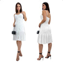 Vestido Feminino Curto Botões Fenda Frontal Tendência Verão