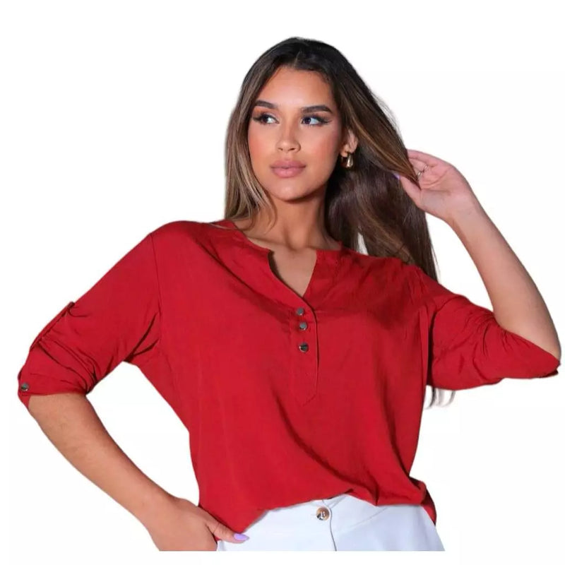 Camisa Social Feminina Manga 3/4 em Viscolinho Lisa