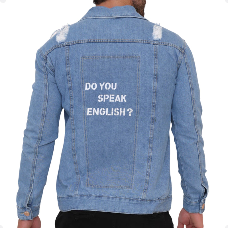 jaqueta jeans masculina clara com detalhes