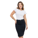Saia Jeans Secretária Midi com Elastano – Elegância e Conforto para o Seu Estilo