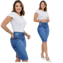 Saia Jeans Secretária Midi com Elastano – Elegância e Conforto para o Seu Estilo