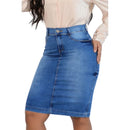 Saia Jeans Secretária Midi com Elastano – Elegância e Conforto para o Seu Estilo