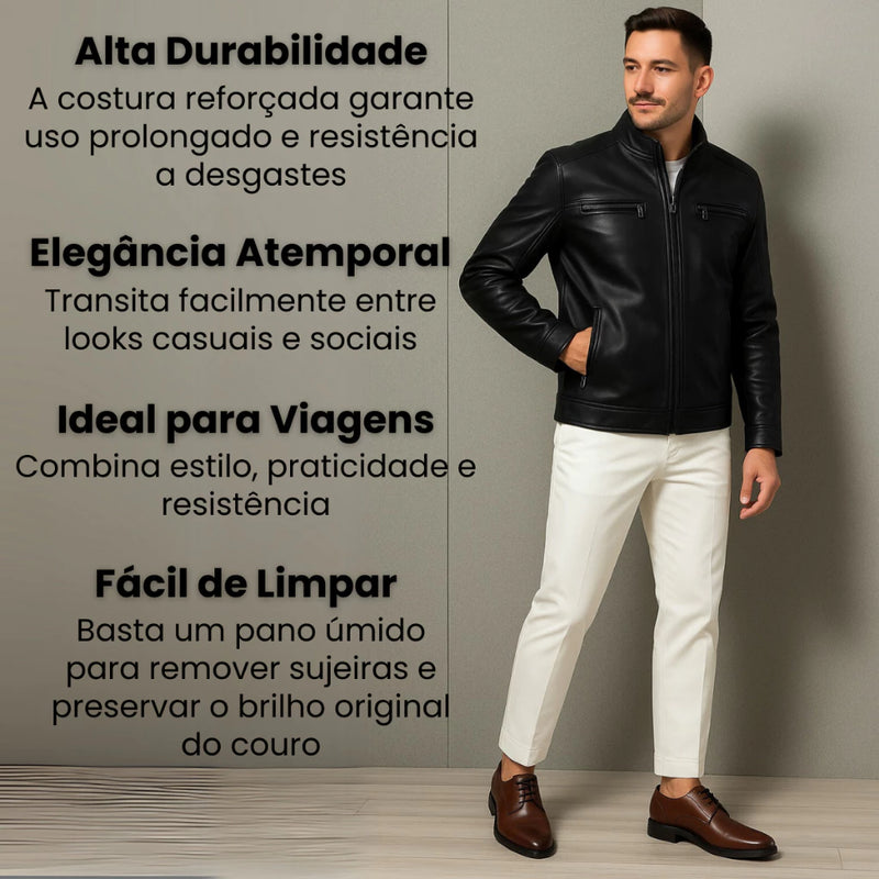 Jaqueta de  Couro BAZZUT Masculina PREMIUM  + BRINDE (Relógio Poedagar de Luxo)
