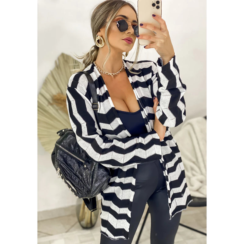 Women's Kimono Winter Zig Striped Knitting Coat