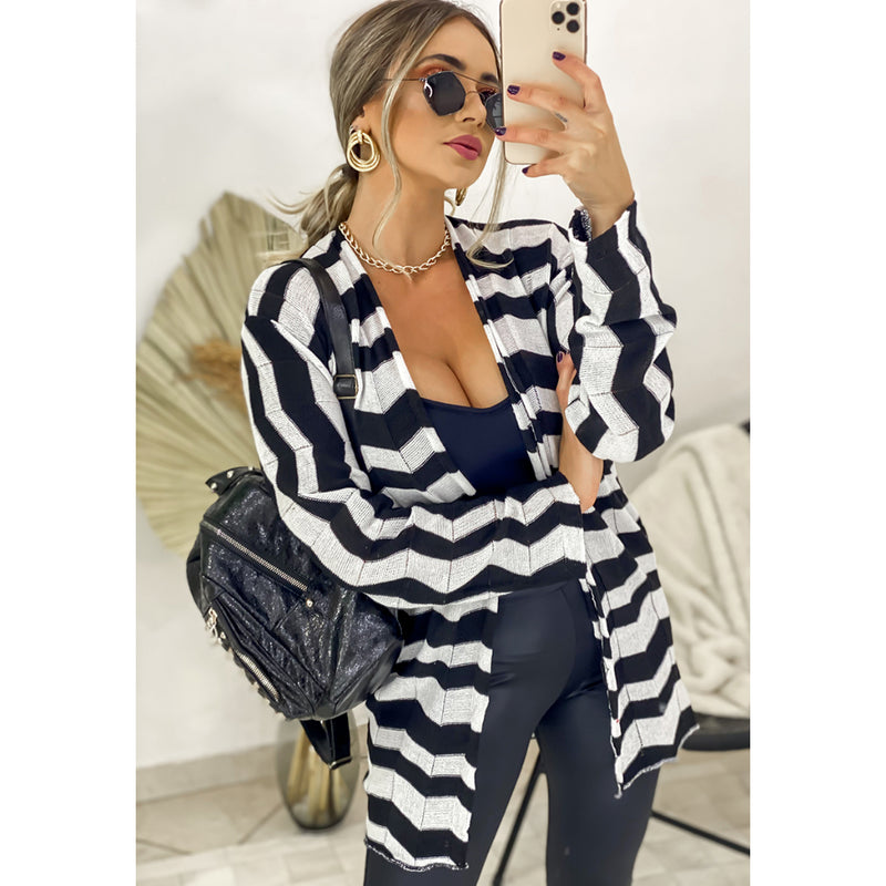 Women's Kimono Winter Zig Striped Knitting Coat