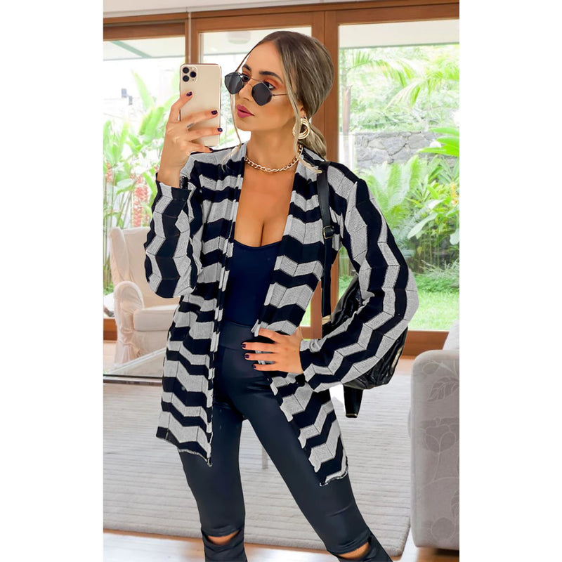 Women's Kimono Winter Zig Striped Knitting Coat