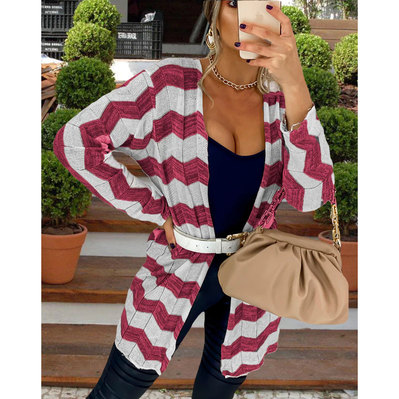 Women's Kimono Winter Zig Striped Knitting Coat