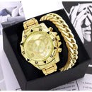 Relógio Dourado masculino kit Relógio + pulseira dourada