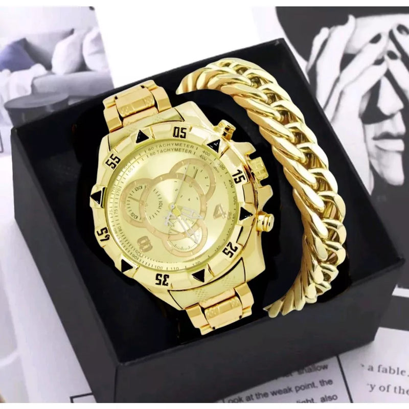 Men's Golden Watch Watch kit + golden bracelet