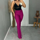 Calça Feminina Flare Social Com Cinto Malha Pop