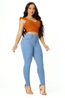 Calça Jeans Skinny Modeladora Levanta Bumbum de Cintura Alta Azul Claro