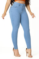 Calça Jeans Skinny Modeladora Levanta Bumbum de Cintura Alta Azul Claro
