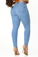 Calça Jeans Skinny Modeladora Levanta Bumbum de Cintura Alta Azul Claro