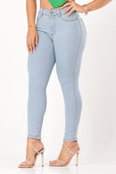 Calça Jeans Skinny Modeladora Levanta Bumbum Azul Claro Cintura Alta