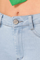 Calça Jeans Skinny Modeladora Levanta Bumbum Azul Claro Cintura Alta