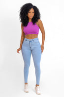 Calça Jeans Skinny Modeladora Levanta Bumbum de Cintura Alta - Azul Claro