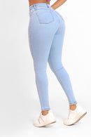 Calça Jeans Skinny Modeladora Levanta Bumbum de Cintura Alta - Azul Claro
