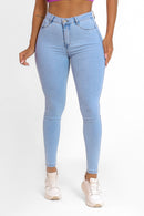 Calça Jeans Skinny Modeladora Levanta Bumbum de Cintura Alta - Azul Claro