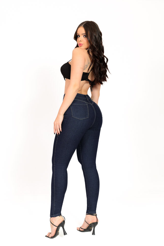 Calça Jeans Azul Marinho Skinny Modeladora Levanta Bumbum de Cintura Alta
