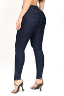 Calça Jeans Azul Marinho Skinny Modeladora Levanta Bumbum de Cintura Alta