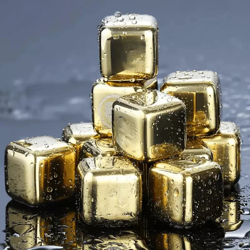Cubos de Gelo Aço Inox Dourado com Pegador