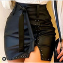 Women's Leather Skirt Side Slit High Waist Skirt