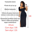 Vestido Longo Feminino Canelado Top Lascado e Decotado Manga Bufante 2213
