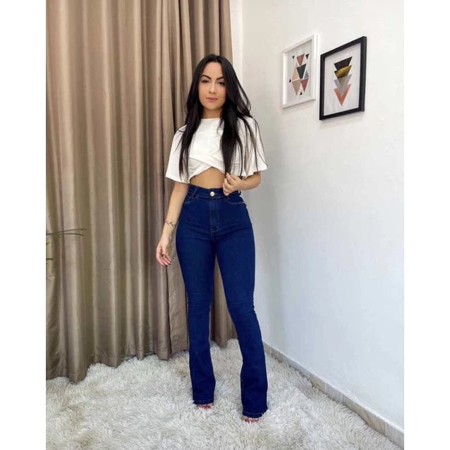 women's plain blue flare jeans