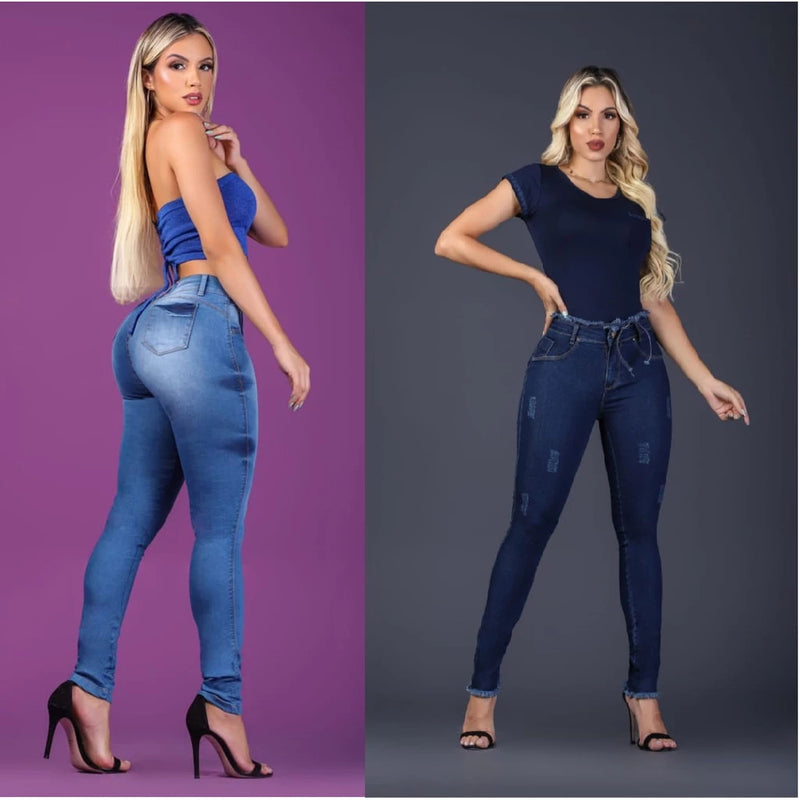Kit 2 Pieces Women's Skinny High Waist Jeans With Lycra Empina Bumbum