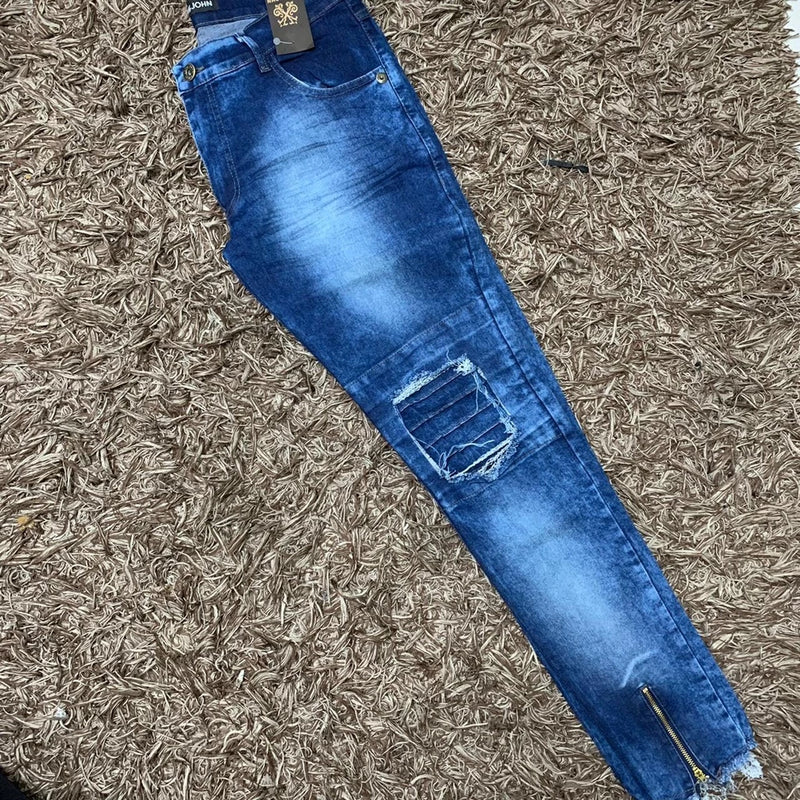 Men's ripped skinny jeans with zipper - lycra