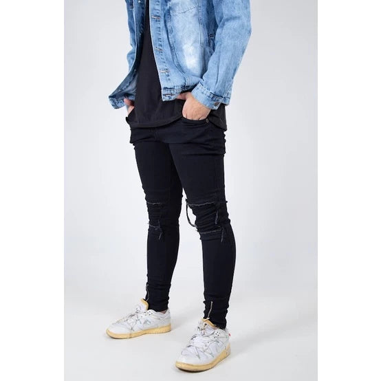 Men's ripped skinny jeans with zipper - lycra
