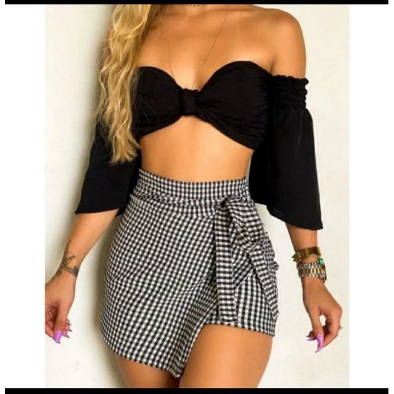 Short Saia Feminina Laço frontal Malha Crepe