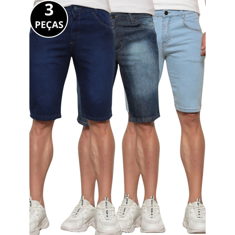 Kit 03 Bermudas Jeans Masculina Casual