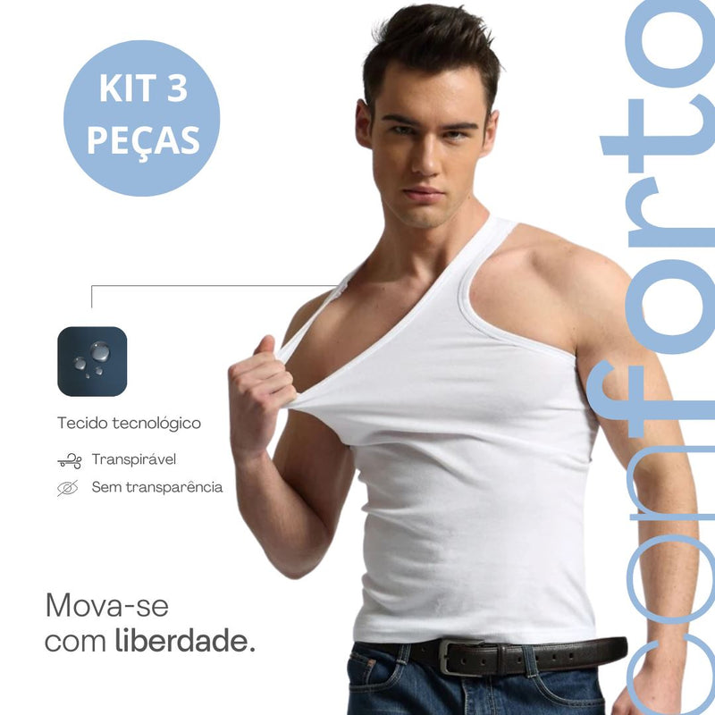 Kit 3 Regatas Masculinas Slim