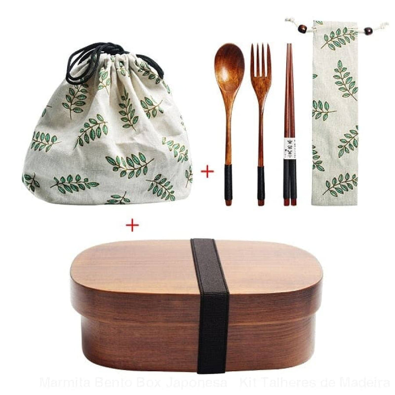 Marmita Bento Box Japonesa + Kit Talheres de Madeira