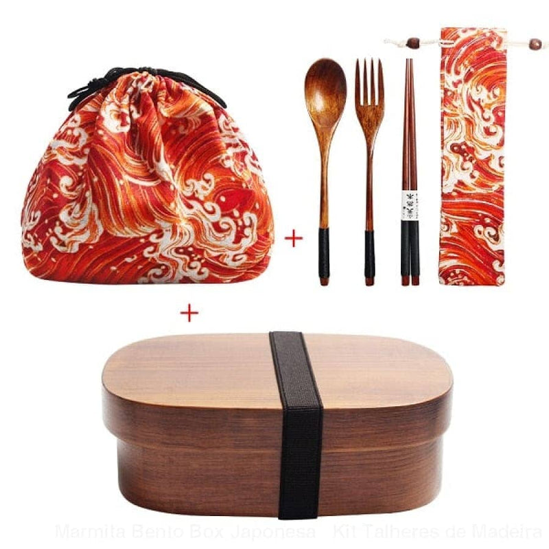 Marmita Bento Box Japonesa + Kit Talheres de Madeira