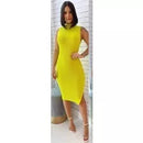 Vestido Midi Fenda Lateral Malha Canelada Promoção!!támamho P.M.G.GG