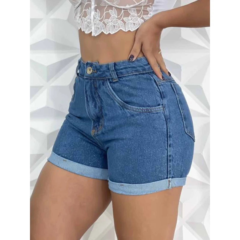 Short Feminino Jeans Cintura Alta Moda Blogueira