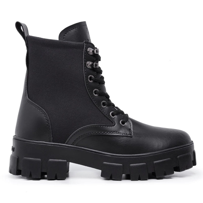 Falcucci Women's Nude Combat Boots Blogueira Tratorada Militar Short Cano