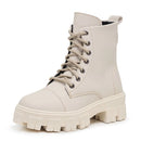 Falcucci Women's Nude Combat Boots Blogueira Tratorada Militar Short Cano