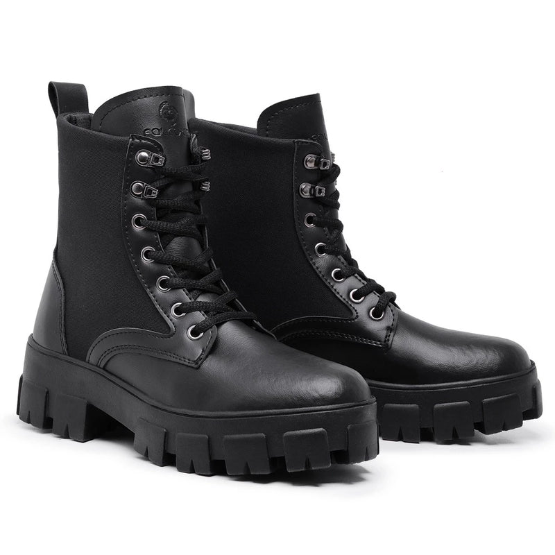 Falcucci Women's Nude Combat Boots Blogueira Tratorada Militar Short Cano